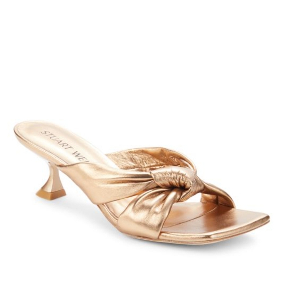 Stuart Weitzman Gold Knotted Slide Sandals